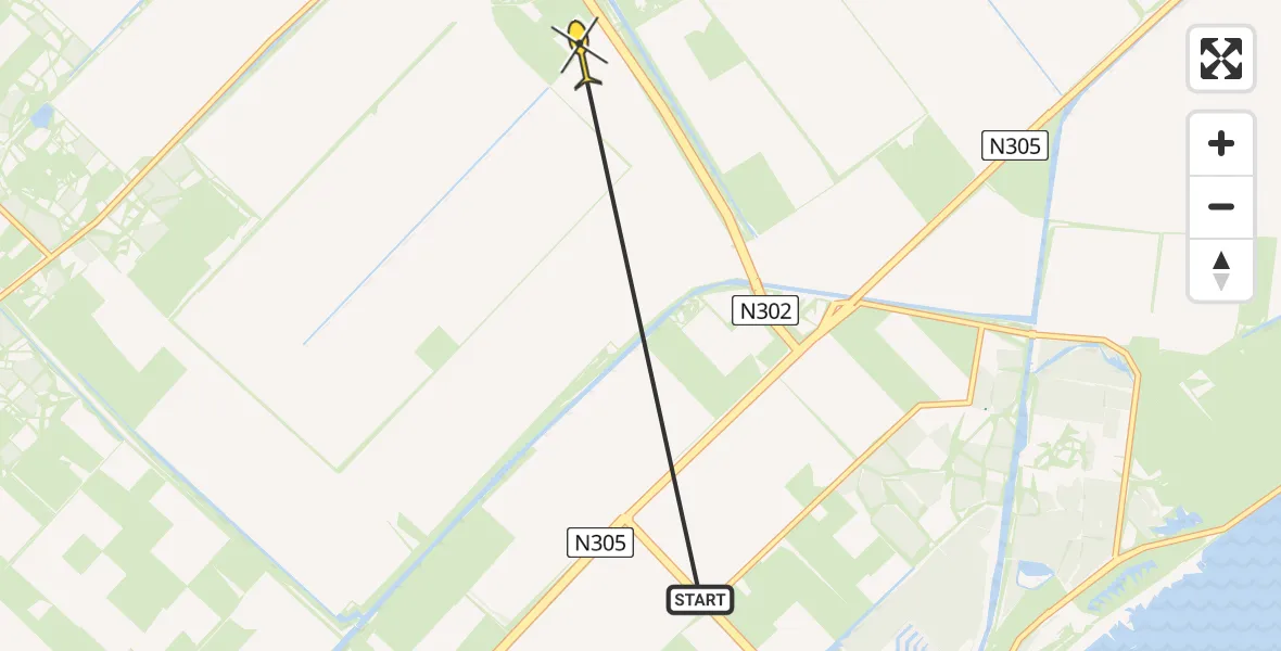 Routekaart van de vlucht: Ambulanceheli naar Lelystad, Meeuwentocht