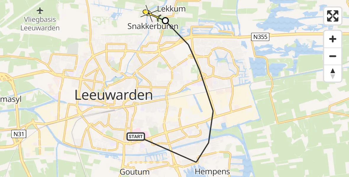 Routekaart van de vlucht: Ambulancehelikopter naar Snakkerburen, De Wetering