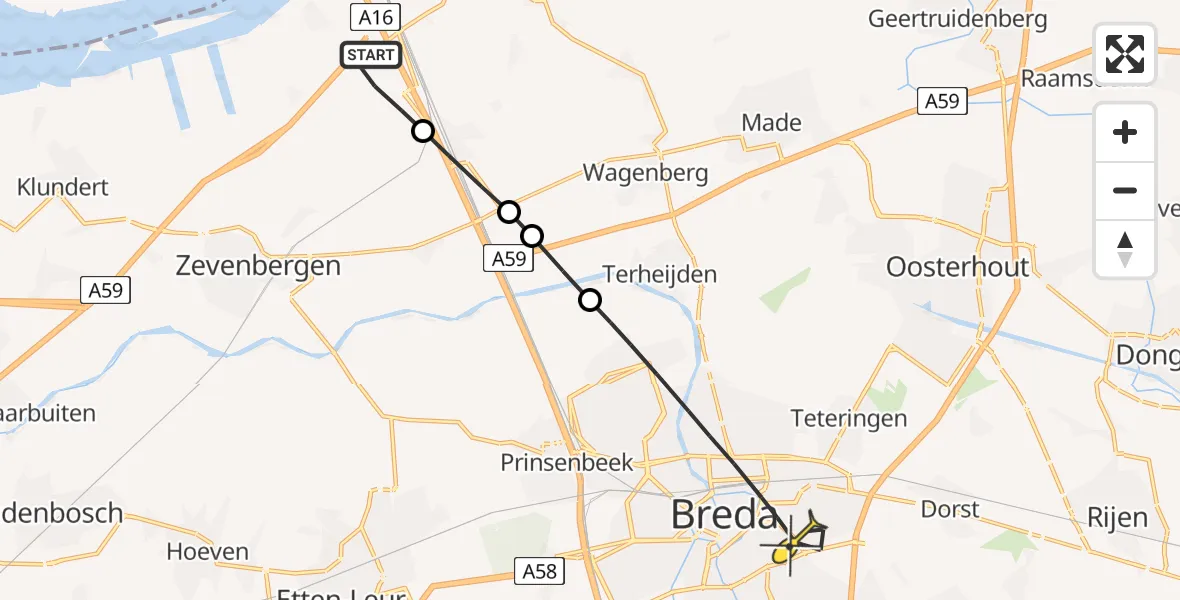 Routekaart van de vlucht: Lifeliner 2 naar Breda, Nieuwe Moerdijkseweg