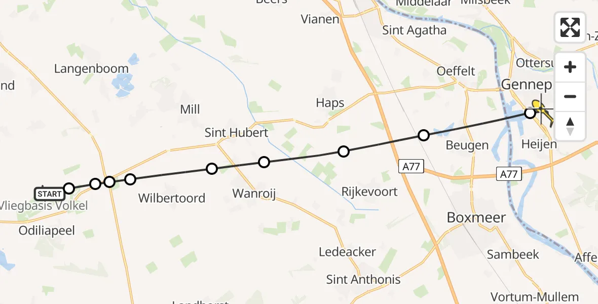 Routekaart van de vlucht: Lifeliner 3 naar Heijen, De Peel