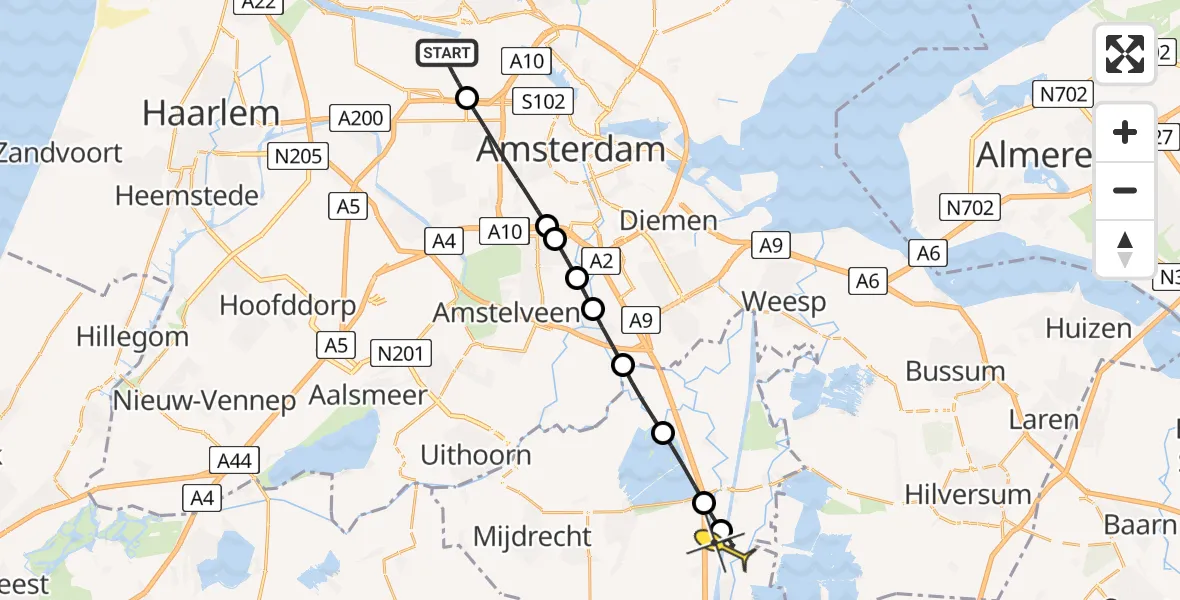 Routekaart van de vlucht: Lifeliner 1 naar Nieuwersluis, Corsicaweg