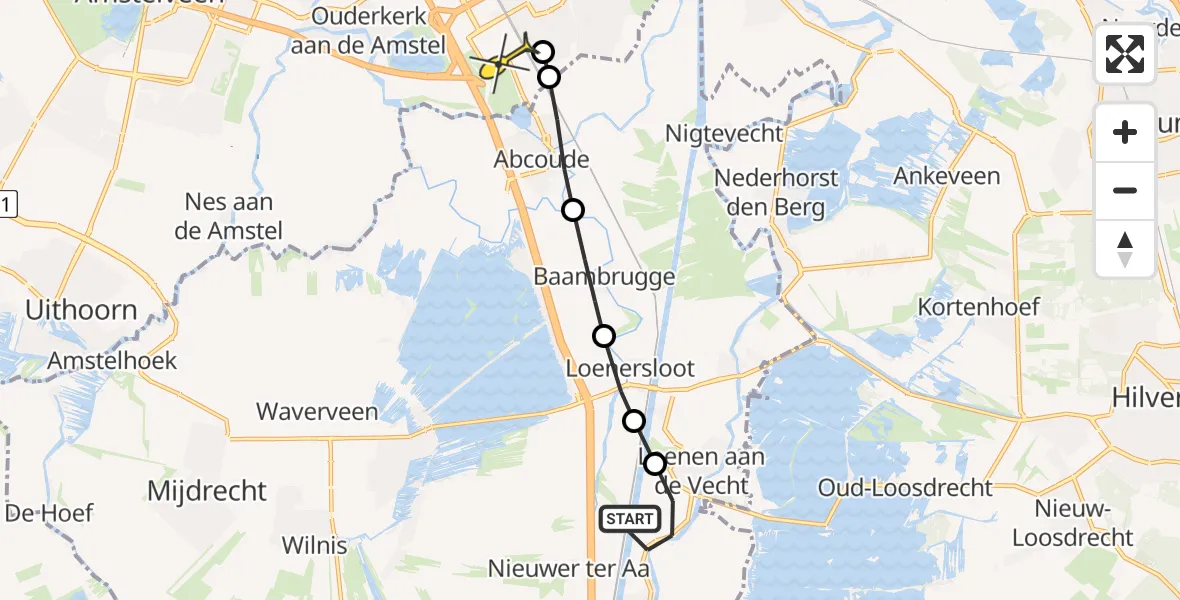 Routekaart van de vlucht: Lifeliner 1 naar Academisch Medisch Centrum (AMC), Angstelkade