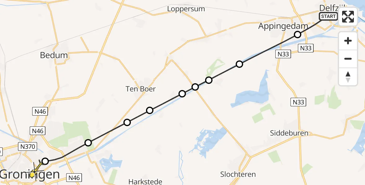 Routekaart van de vlucht: Lifeliner 4 naar Universitair Medisch Centrum Groningen, Heerd