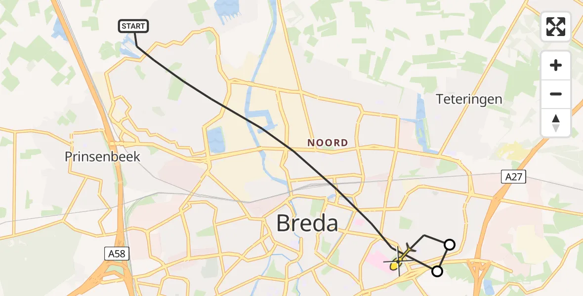 Routekaart van de vlucht: Lifeliner 2 naar Breda, Raaimoeren