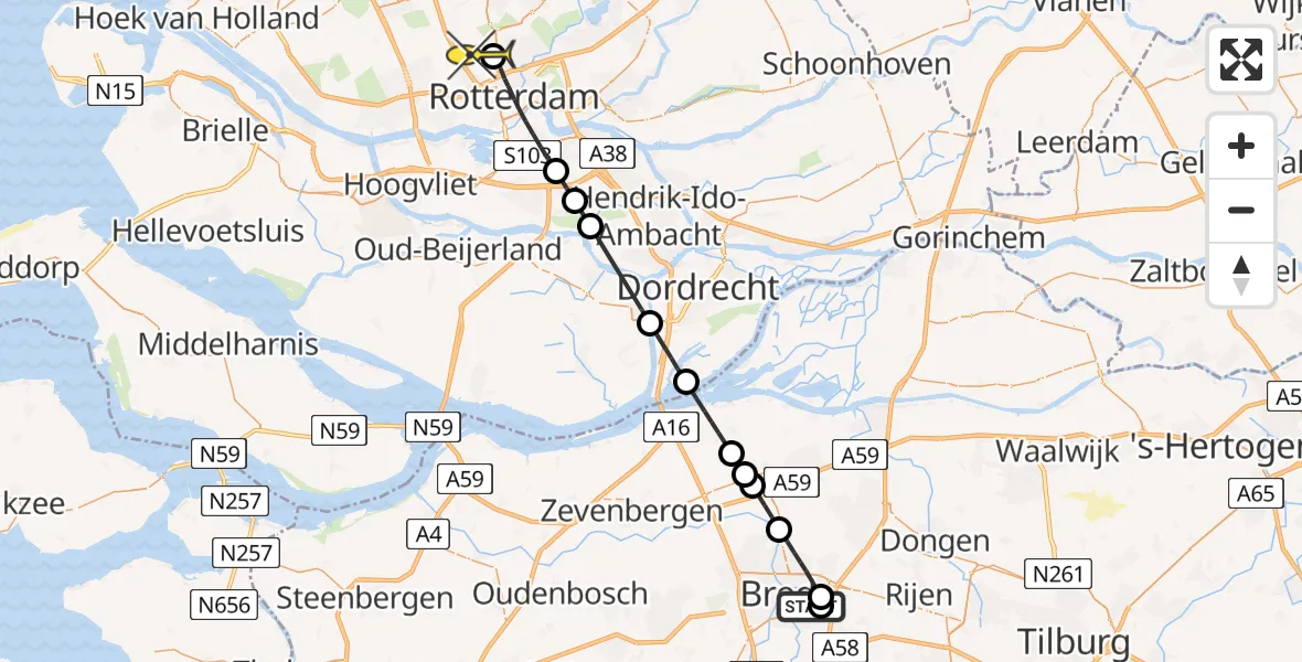Routekaart van de vlucht: Lifeliner 2 naar Rotterdam The Hague Airport, Weilustlaan
