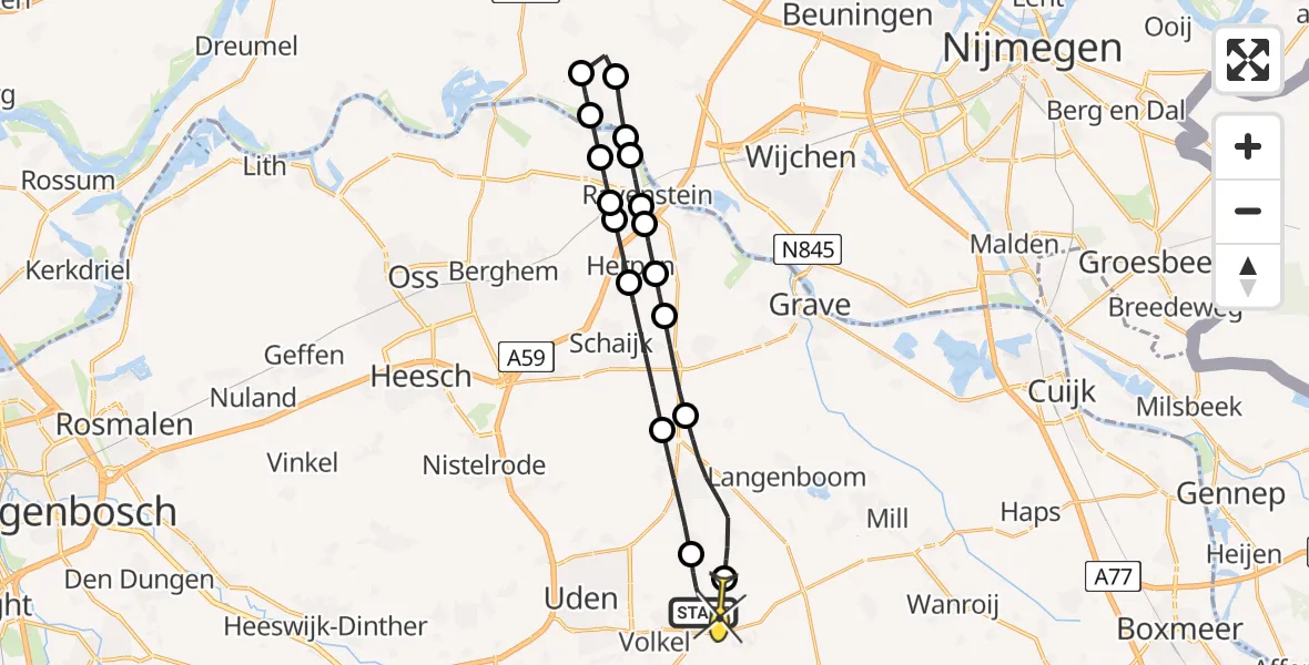 Routekaart van de vlucht: Lifeliner 3 naar Vliegbasis Volkel, De Bunders