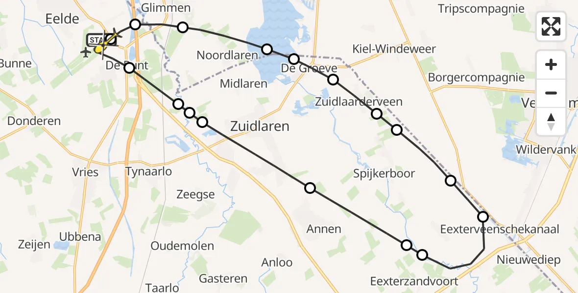 Routekaart van de vlucht: Lifeliner 4 naar Groningen Airport Eelde, Duinstraat