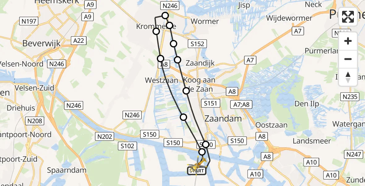 Vluchtroute Traumahelikopter van Amsterdam Heliport naar Amsterdam Heliport