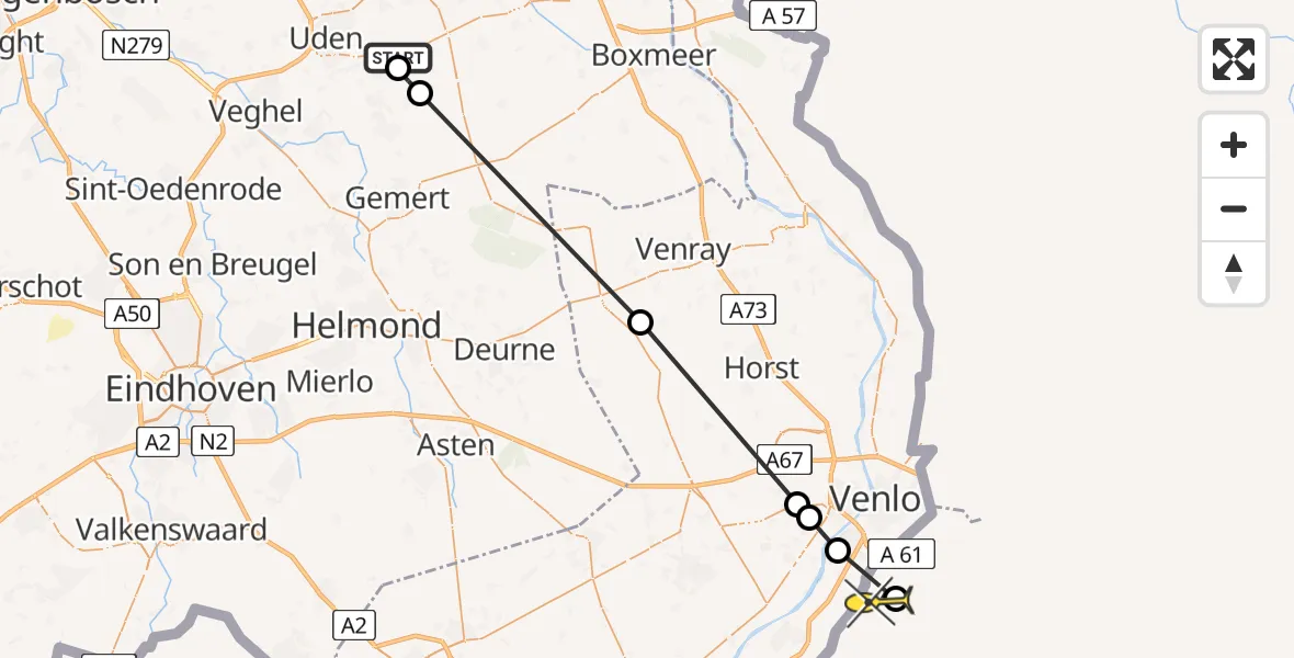 Routekaart van de vlucht: Politieheli naar Nettetal, Oosterheidestraat