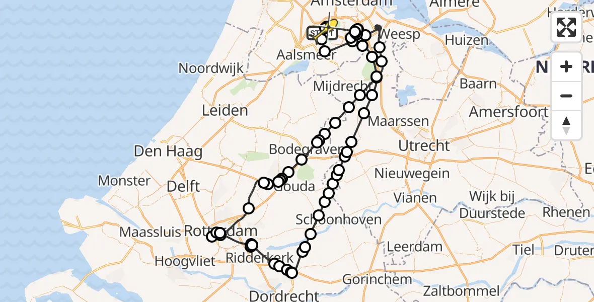 Routekaart van de vlucht: Politieheli naar Schiphol, Amsterdam-Bataviaweg