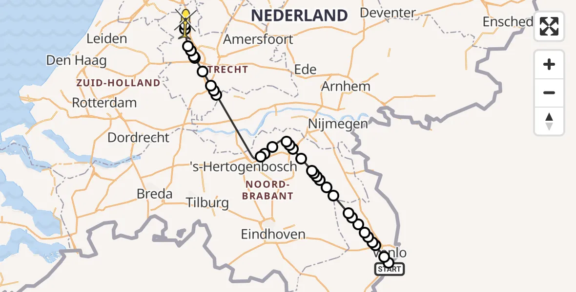 Routekaart van de vlucht: Politieheli naar Vinkeveen, Kaldenkerkergrensweg