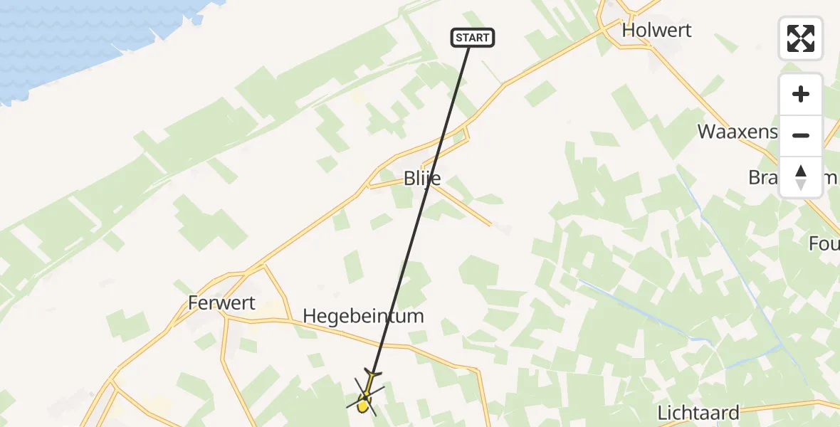 Routekaart van de vlucht: Ambulancehelikopter naar Hegebeintum, Mieddyk