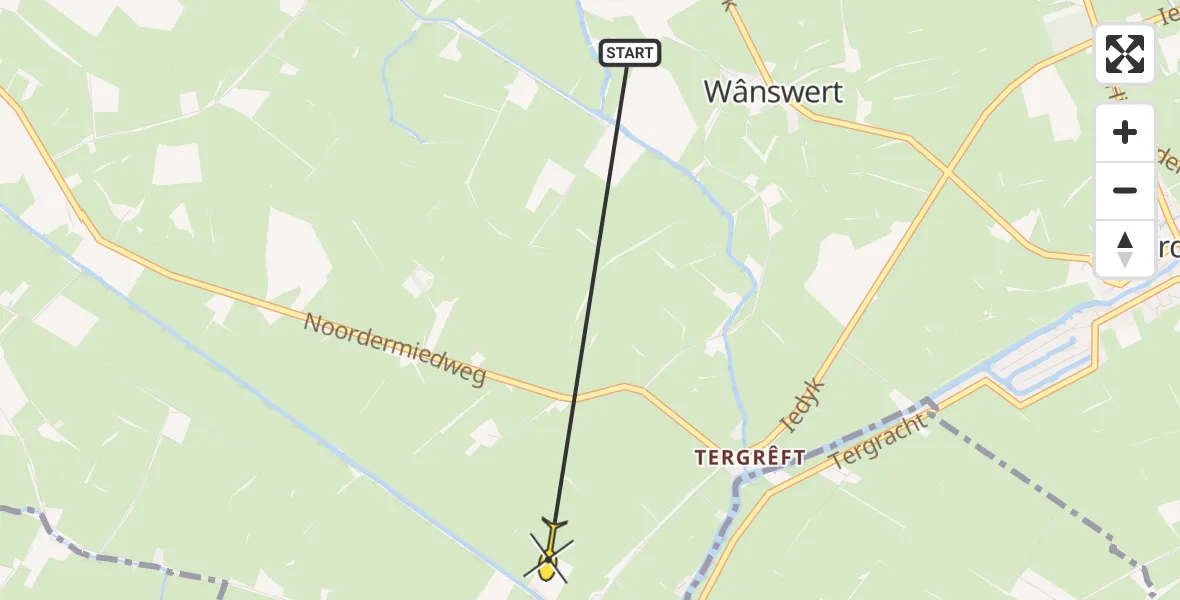 Routekaart van de vlucht: Ambulancehelikopter naar Wânswert, Iedyk