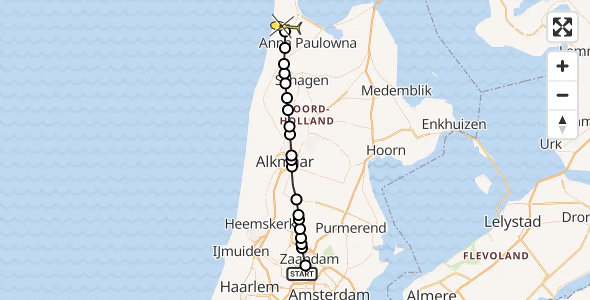 Routekaart van de vlucht: Lifeliner 1 naar Julianadorp, Westhavenweg
