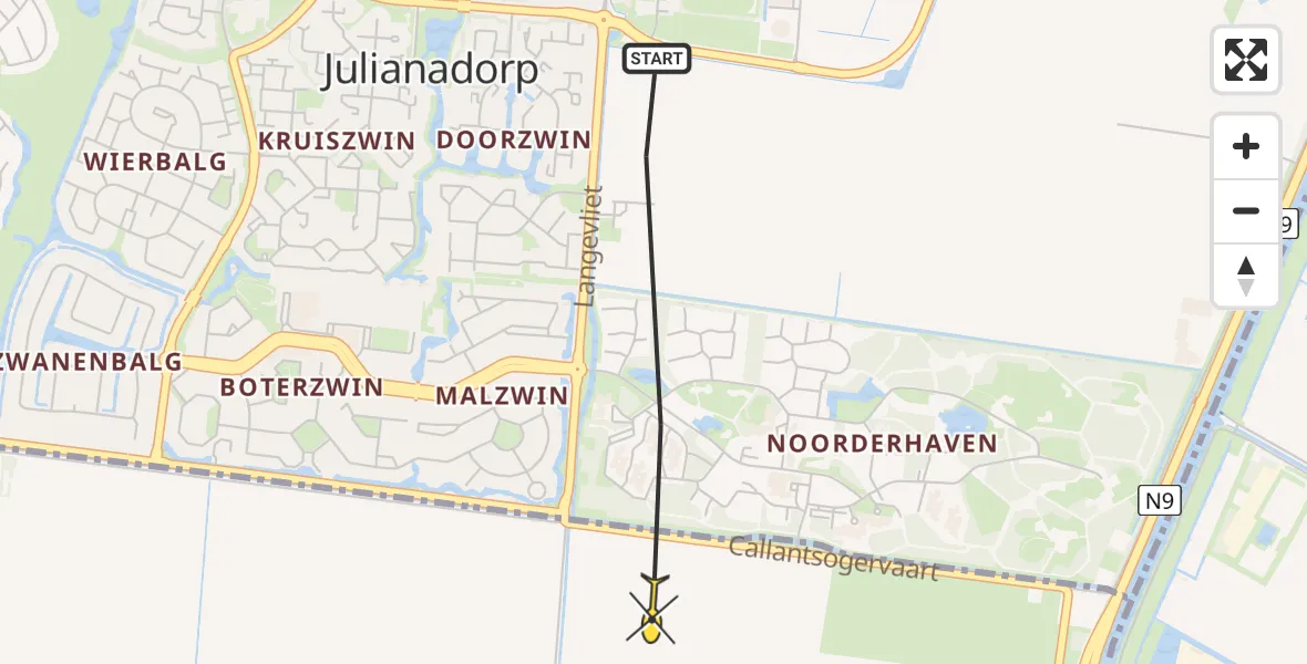 Routekaart van de vlucht: Traumaheli naar Callantsoog, Callantsogervaart