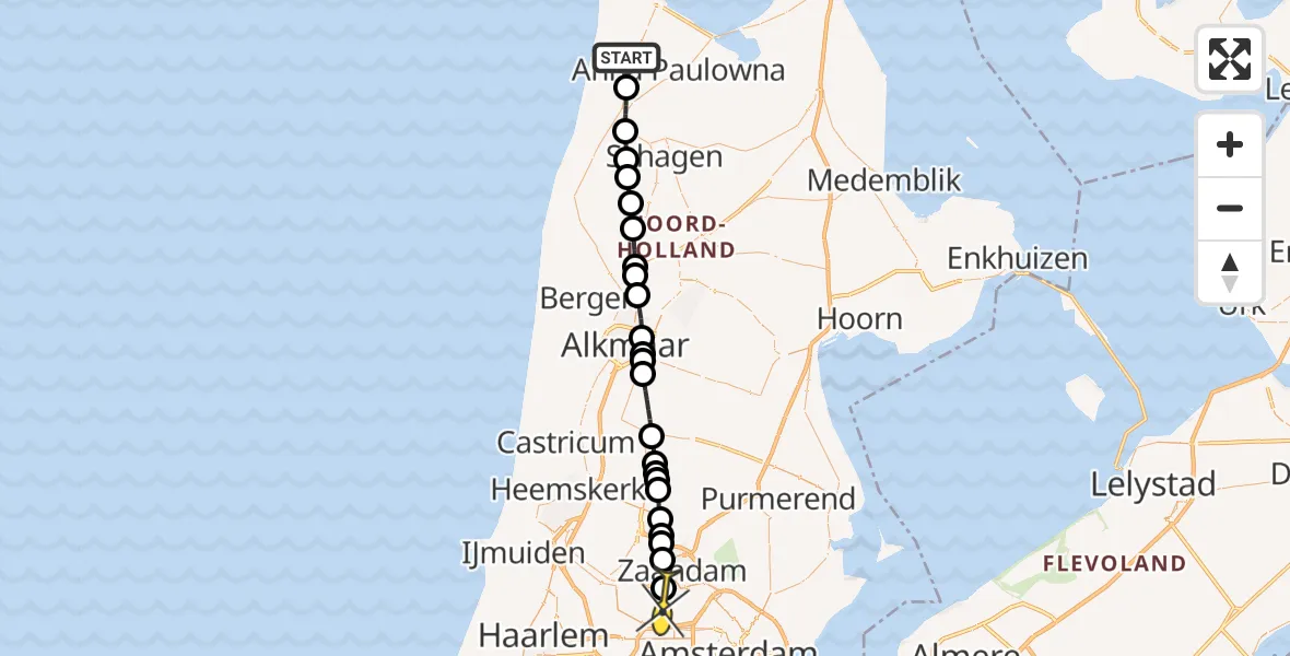 Routekaart van de vlucht: Lifeliner 1 naar Amsterdam Heliport, Scheidingsvliet