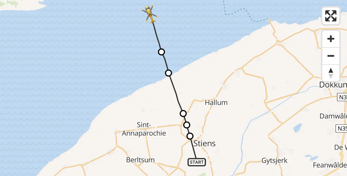 Vluchtroute Ambulancehelikopter Koarnjum - Ballum, 04 april 2024, 00:09