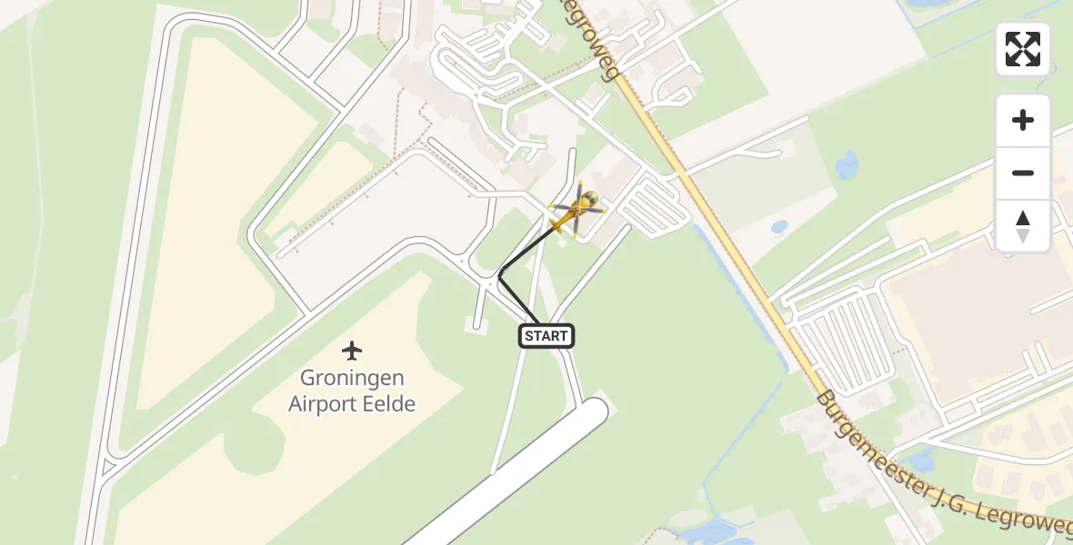 Vluchtroute Traumahelikopter Groningen Airport Eelde - Groningen Airport Eelde, 04 april 2024, 00:48