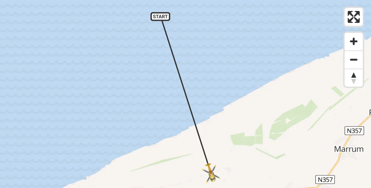 Vluchtroute Ambulancehelikopter Ballum - Oudebildtzijl, 04 april 2024, 01:09