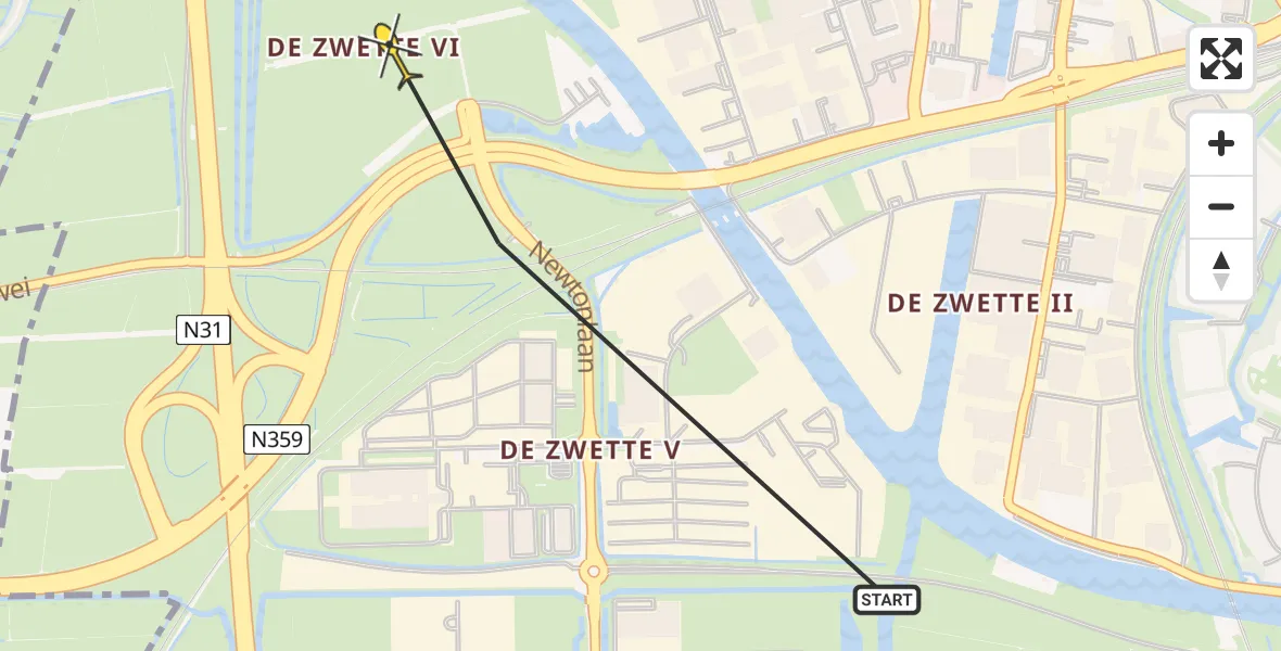 Routekaart van de vlucht: Ambulanceheli naar Leeuwarden, Tjusterewei