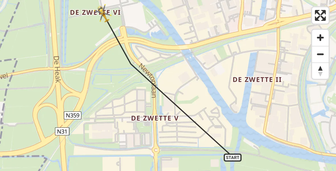 Vluchtroute Ambulancehelikopter Leeuwarden - Leeuwarden, 04 april 2024, 01:59