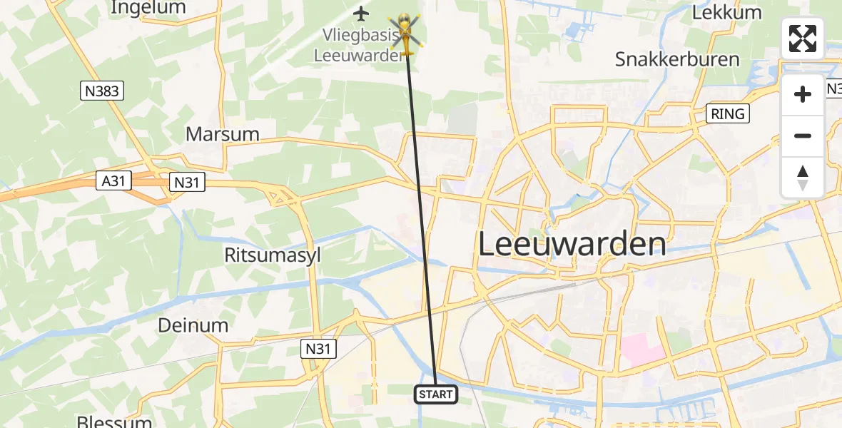 Vluchtroute Ambulancehelikopter Leeuwarden - Vliegbasis Leeuwarden, 04 april 2024, 02:00