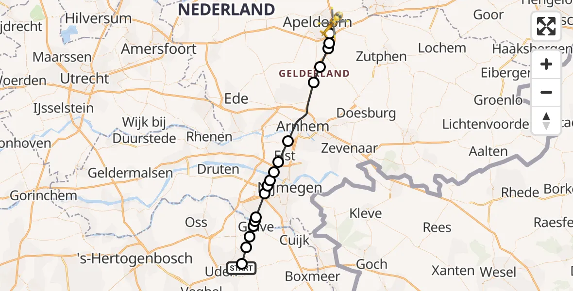 Vluchtroute Traumahelikopter Vliegbasis Volkel - Apeldoorn, 04 april 2024, 06:11