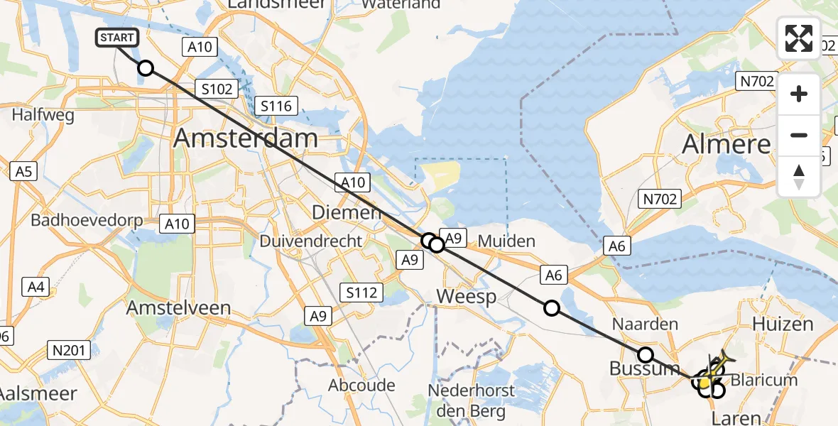 Routekaart van de vlucht: Lifeliner 1 naar Blaricum, Maltaweg