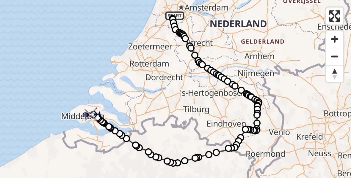 Vluchtroute Politiehelikopter Schiphol - Vliegveld Midden-Zeeland, 04 april 2024, 07:56