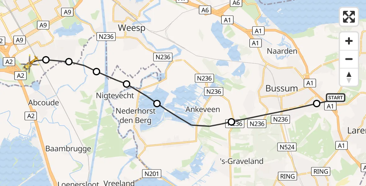 Vluchtroute Traumahelikopter Huizen - Academisch Medisch Centrum (AMC), 04 april 2024, 07:57