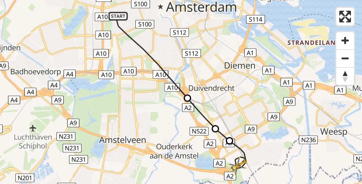 Vluchtroute Traumahelikopter Amsterdam - Academisch Medisch Centrum (AMC), 04 april 2024, 08:13