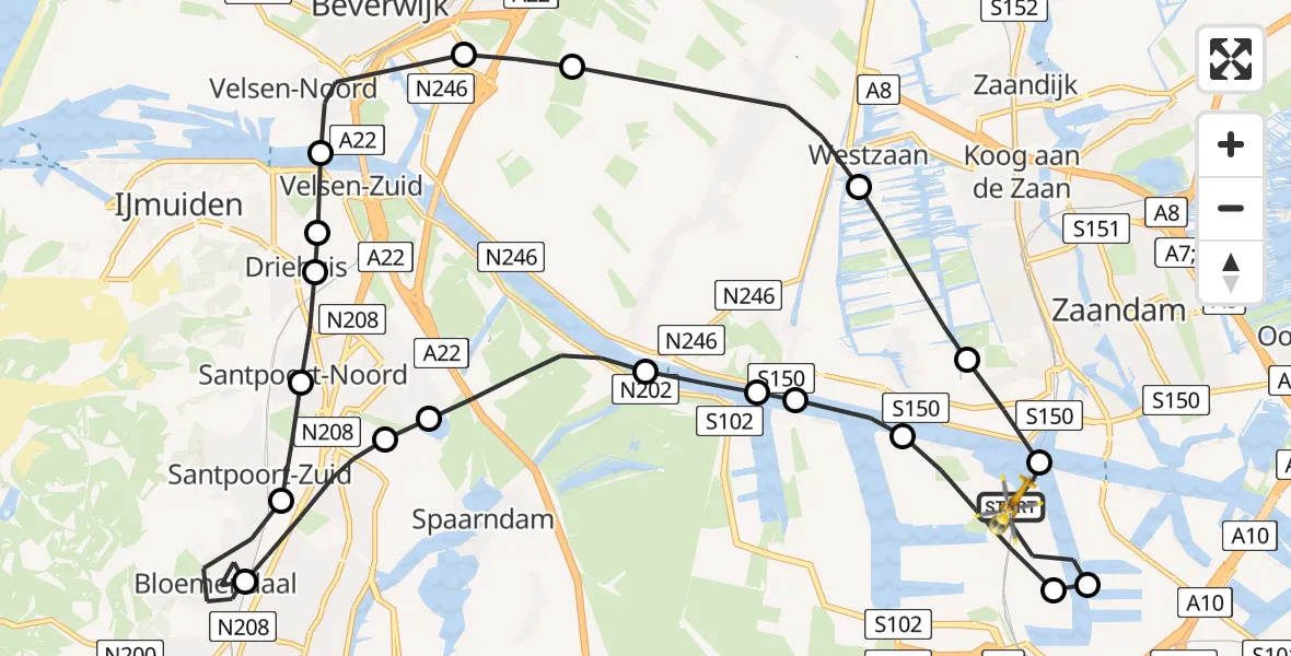 Vluchtroute Traumahelikopter van Amsterdam Heliport naar Amsterdam Heliport