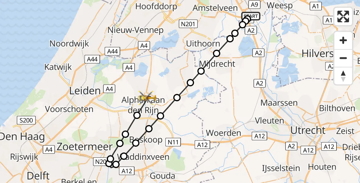 Vluchtroute Traumahelikopter Academisch Medisch Centrum (AMC) - Alphen aan den Rijn, 04 april 2024, 08:51