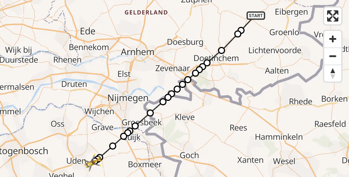 Vluchtroute Traumahelikopter Ruurlo - Vliegbasis Volkel, 04 april 2024, 08:52