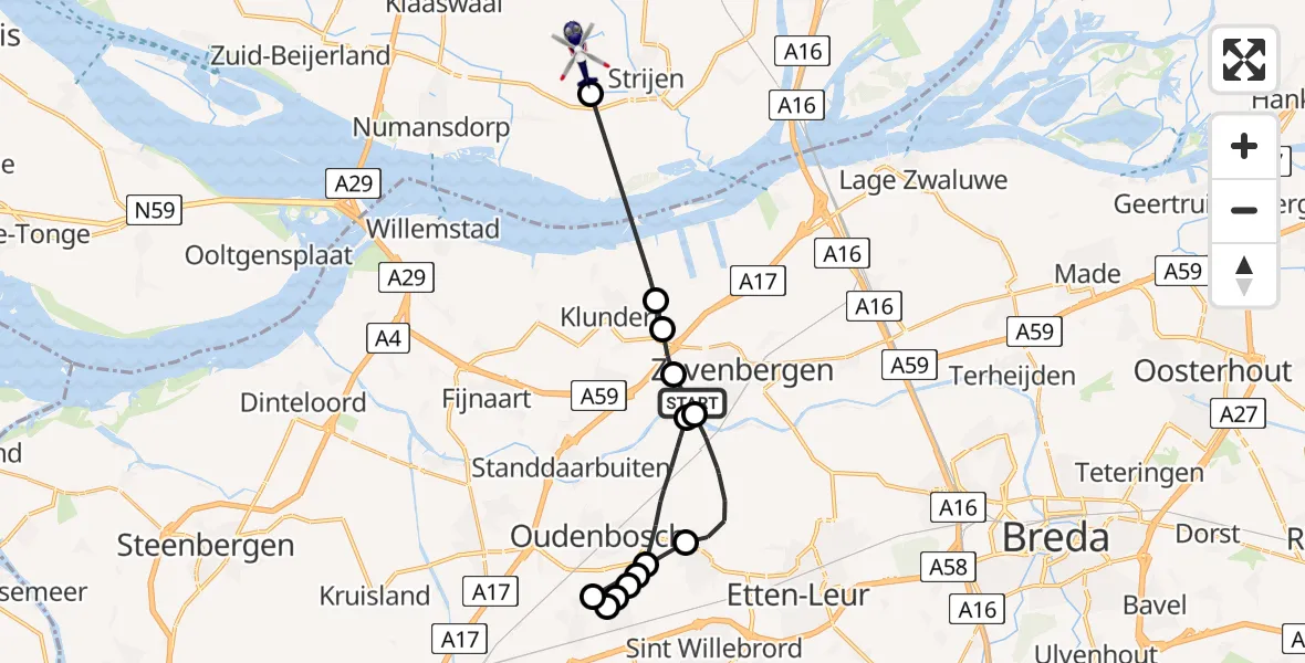Vluchtroute Politiehelikopter Zevenbergen - Strijen, 04 april 2024, 09:48