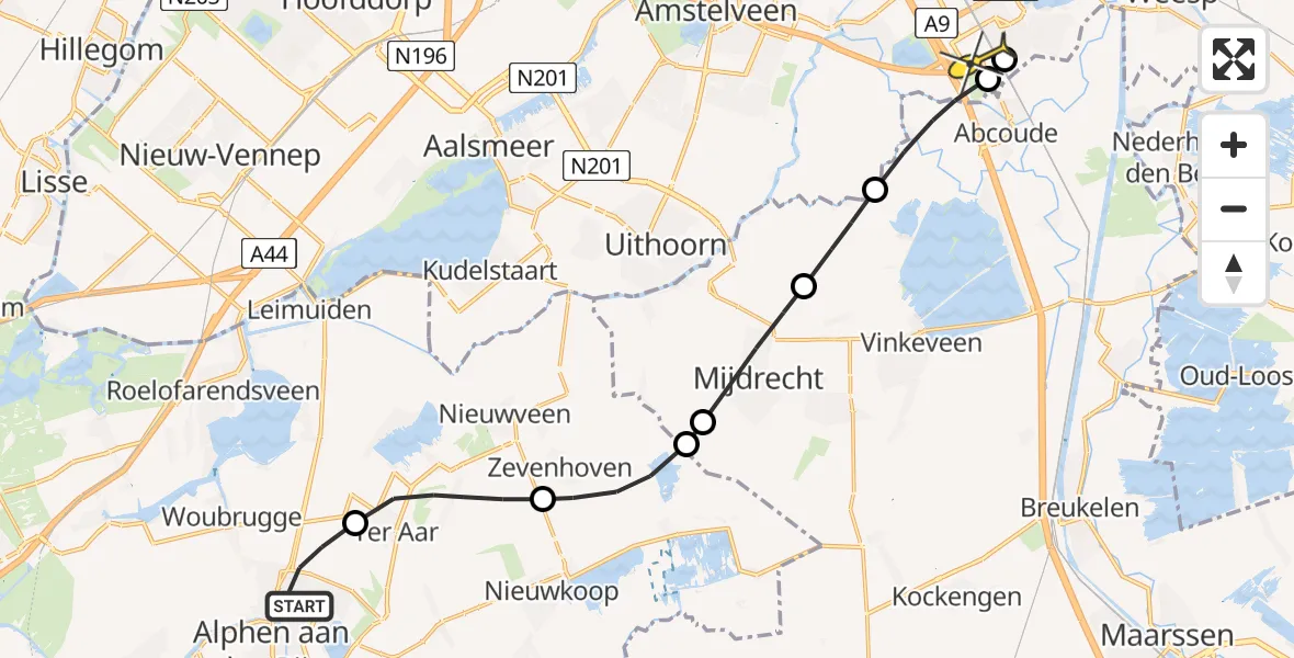 Routekaart van de vlucht: Lifeliner 2 naar Academisch Medisch Centrum (AMC), Ridderbuurt