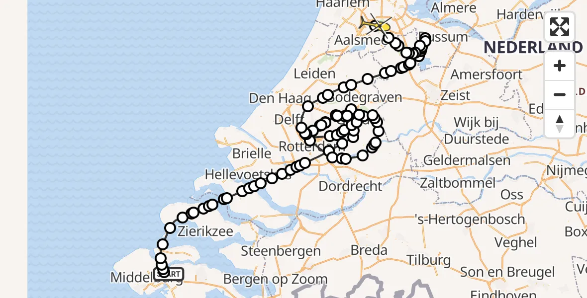 Routekaart van de vlucht: Politiehelikopter naar Schiphol, Bastiaan de Langeplaatweg
