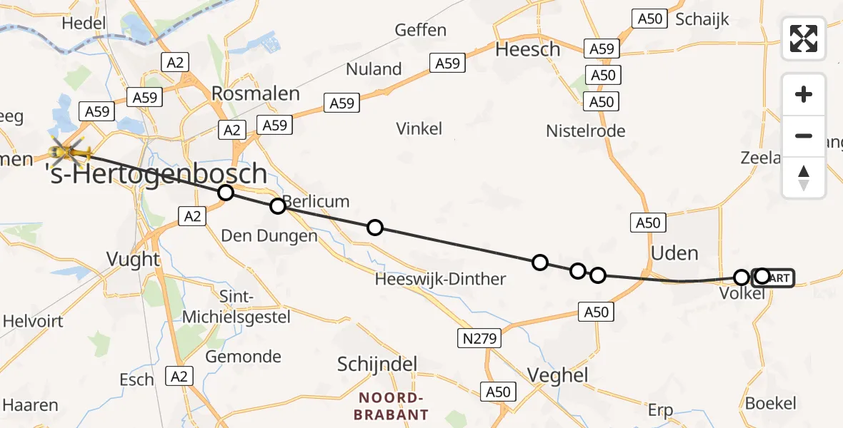 Vluchtroute Traumahelikopter Vliegbasis Volkel - 's-Hertogenbosch, 04 april 2024, 12:36