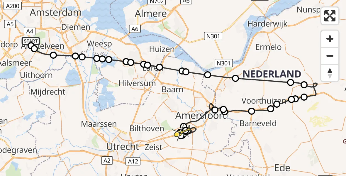 Routekaart van de vlucht: Politiehelikopter naar Amersfoort, Halim P.K. straat