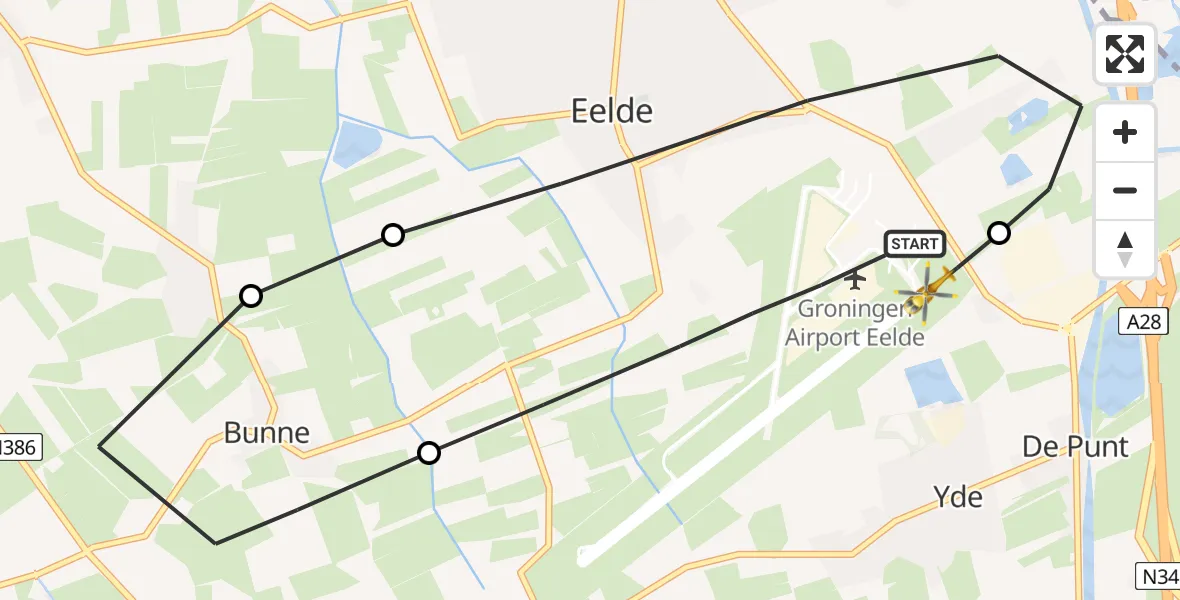 Vluchtroute Traumahelikopter Groningen Airport Eelde - Groningen Airport Eelde, 04 april 2024, 12:57