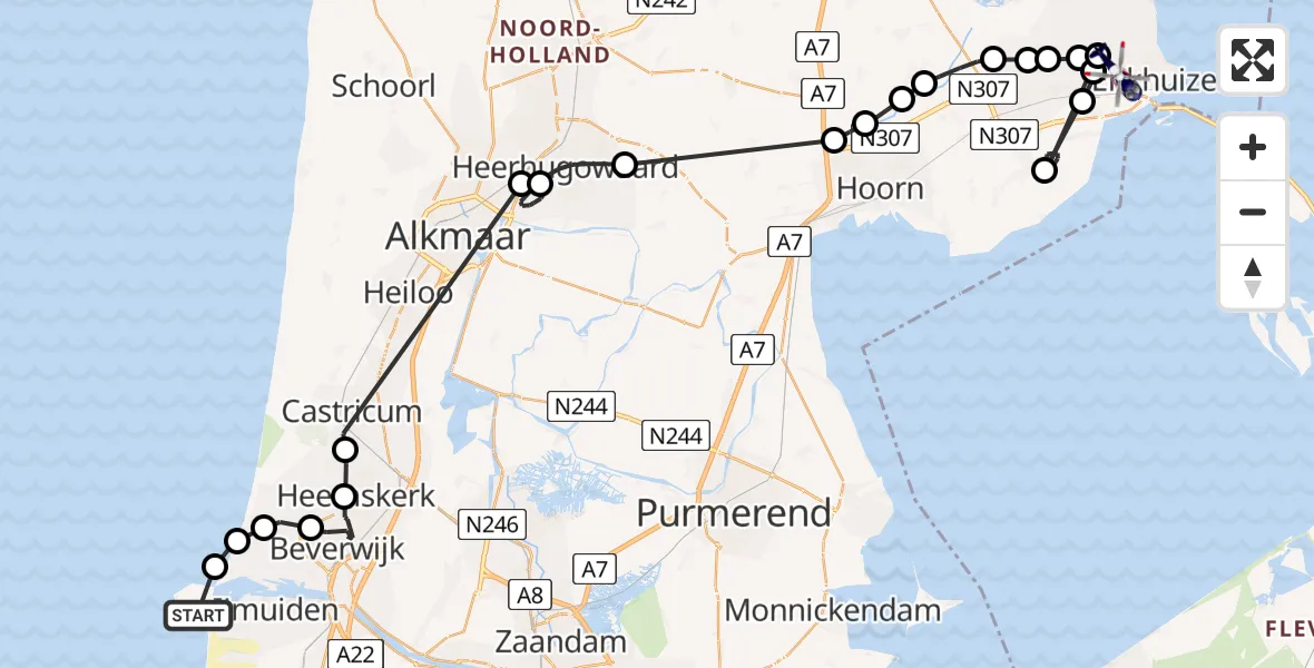 Vluchtroute Politiehelikopter IJmuiden - Bovenkarspel, 04 april 2024, 13:19