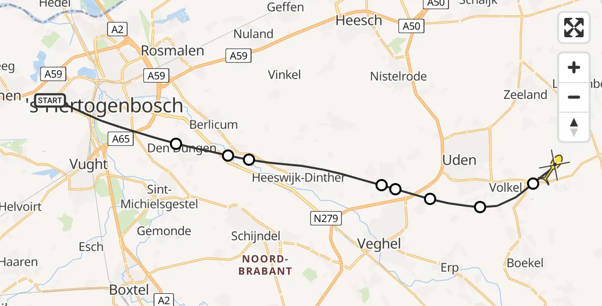 Routekaart van de vlucht: Lifeliner 3 naar Vliegbasis Volkel, Weidonklaan