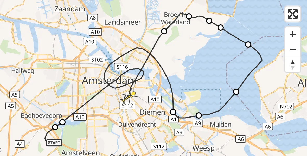 Routekaart van de vlucht: Politiehelikopter naar Amsterdam, Loevesteinse Randweg