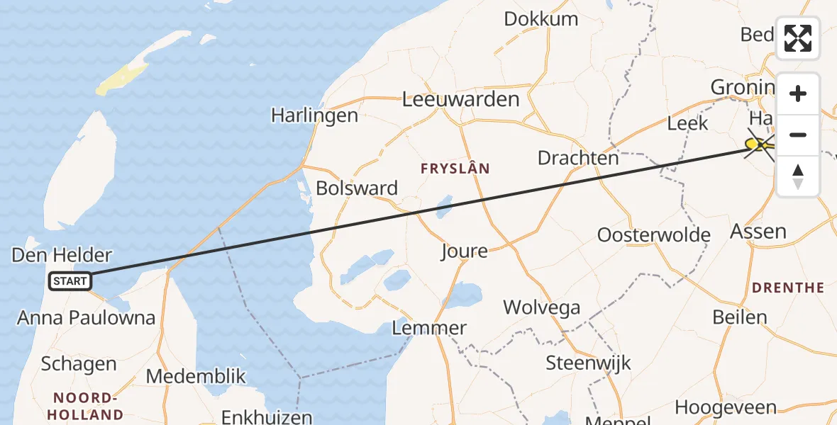 Routekaart van de vlucht: Kustwachthelikopter naar Groningen Airport Eelde, Machlaan