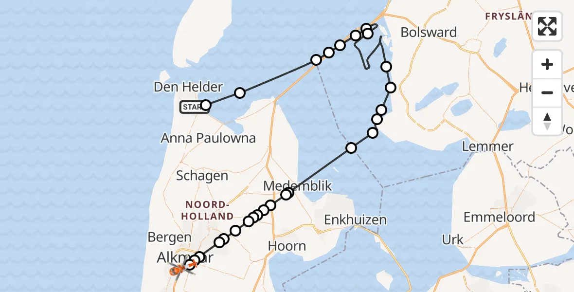 Vluchtroute Kustwachthelikopter Vliegveld De Kooy - Alkmaar, 04 april 2024, 14:58