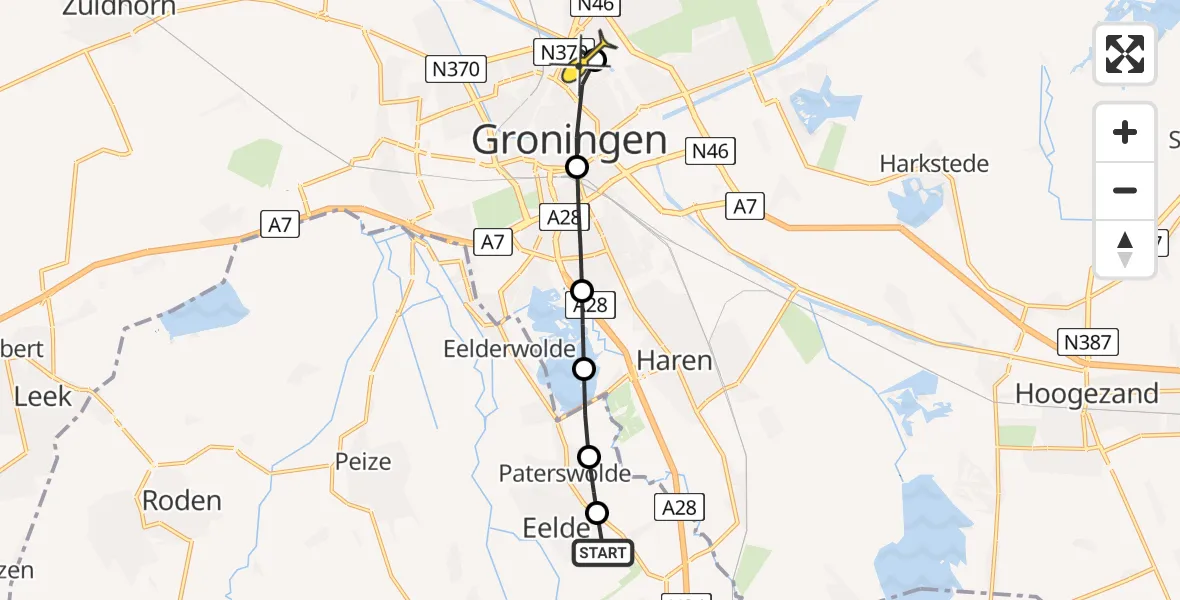 Routekaart van de vlucht: Lifeliner 4 naar Groningen, Vosbergerlaan