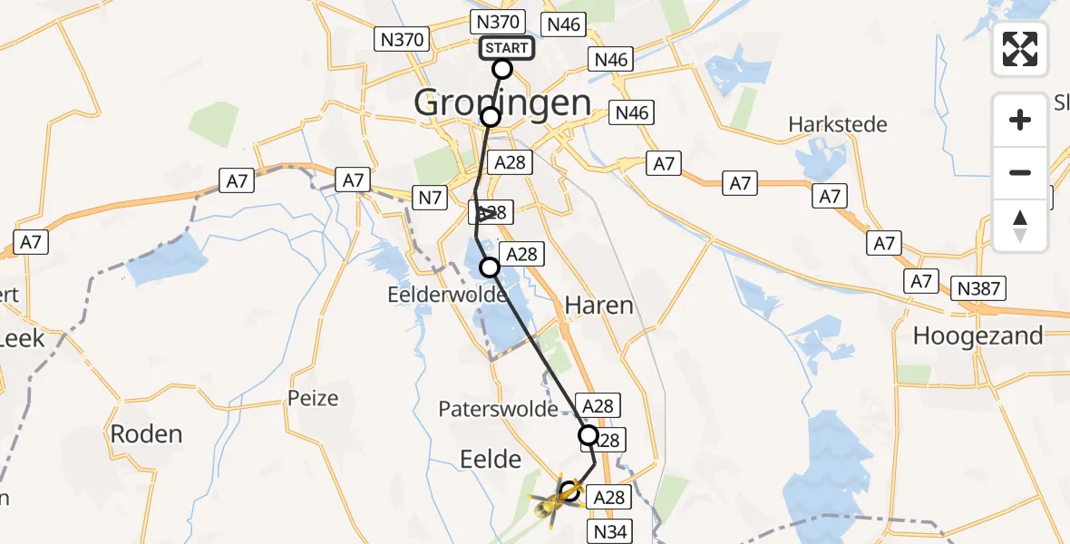 Vluchtroute Traumahelikopter Groningen - Groningen Airport Eelde, 04 april 2024, 15:24