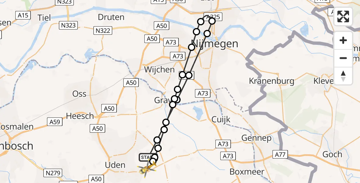 Vluchtroute Traumahelikopter Zeeland - Vliegbasis Volkel, 04 april 2024, 16:31