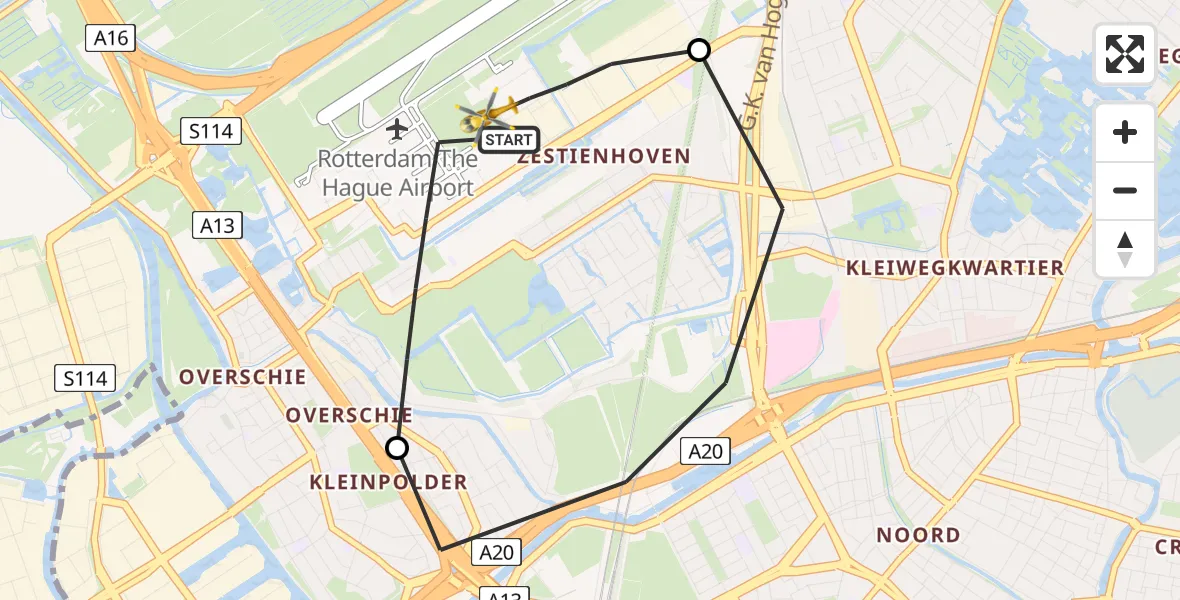 Vluchtroute Traumahelikopter Rotterdam The Hague Airport - Rotterdam The Hague Airport, 04 april 2024, 17:28