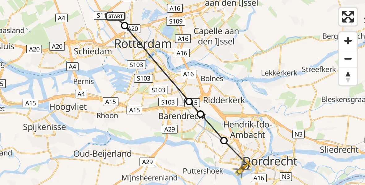 Routekaart van de vlucht: Lifeliner 2 naar Zwijndrecht, Van Leeuwenhoekhof